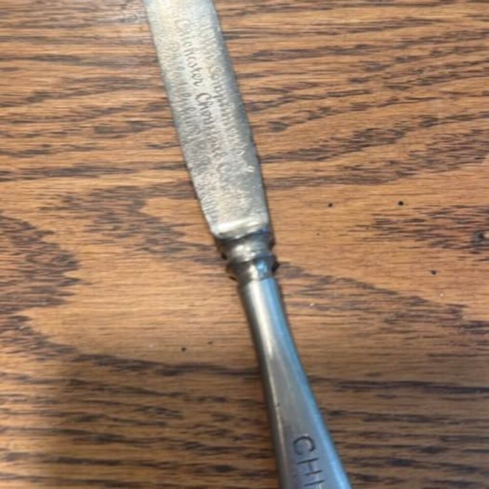 RARE INFAMOUS CHICHESTER CHEMICAL CO. PREMIUM METAL DINNER BUTTER KNIFE 7.5"